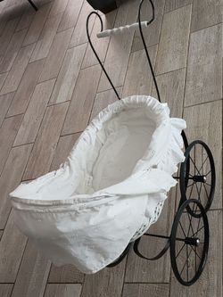 Vintage Style Doll Pram with White Bedding