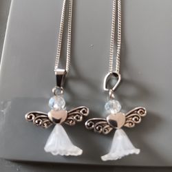2 White Dancing Angel Necklaces