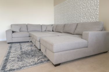 Grey Large U Shaped Sectional Couch Storage Chaise W/ Pull Out Part