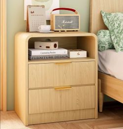 Modern Nightstand,Bedside Table,with 2 Drawers and Open Shelf, Oak Side Table