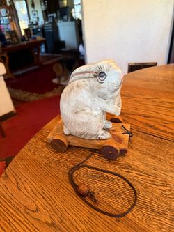 Vintage Bunny Rabbit Pull Toy Wooden Whimsical Folk Art