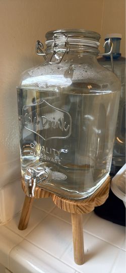 Glass Drink Dispenser with Wooden Stand