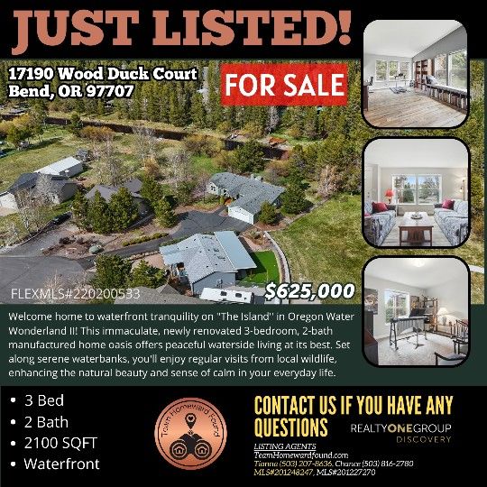 🏡 For Sale: 3 Bed, 2 Bath Renovated Waterfront Home – Bend, OR