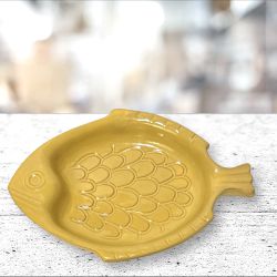 Vintage Gabriel Sweden Stengods Yellow Ceramic Fish Dish