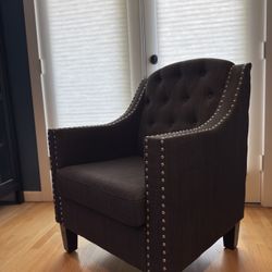 Upholstered Accent Chair - Dark Grey, Tufted, Wooden Legs
