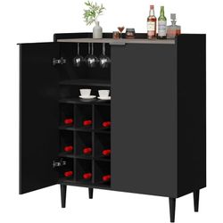 Bar Cabinet, Black Industrial Bar Cabinet for Wine Glasses and Glasses, 37 Inch with Removable Wine Rack for Kitchen, Living Room Black  Col