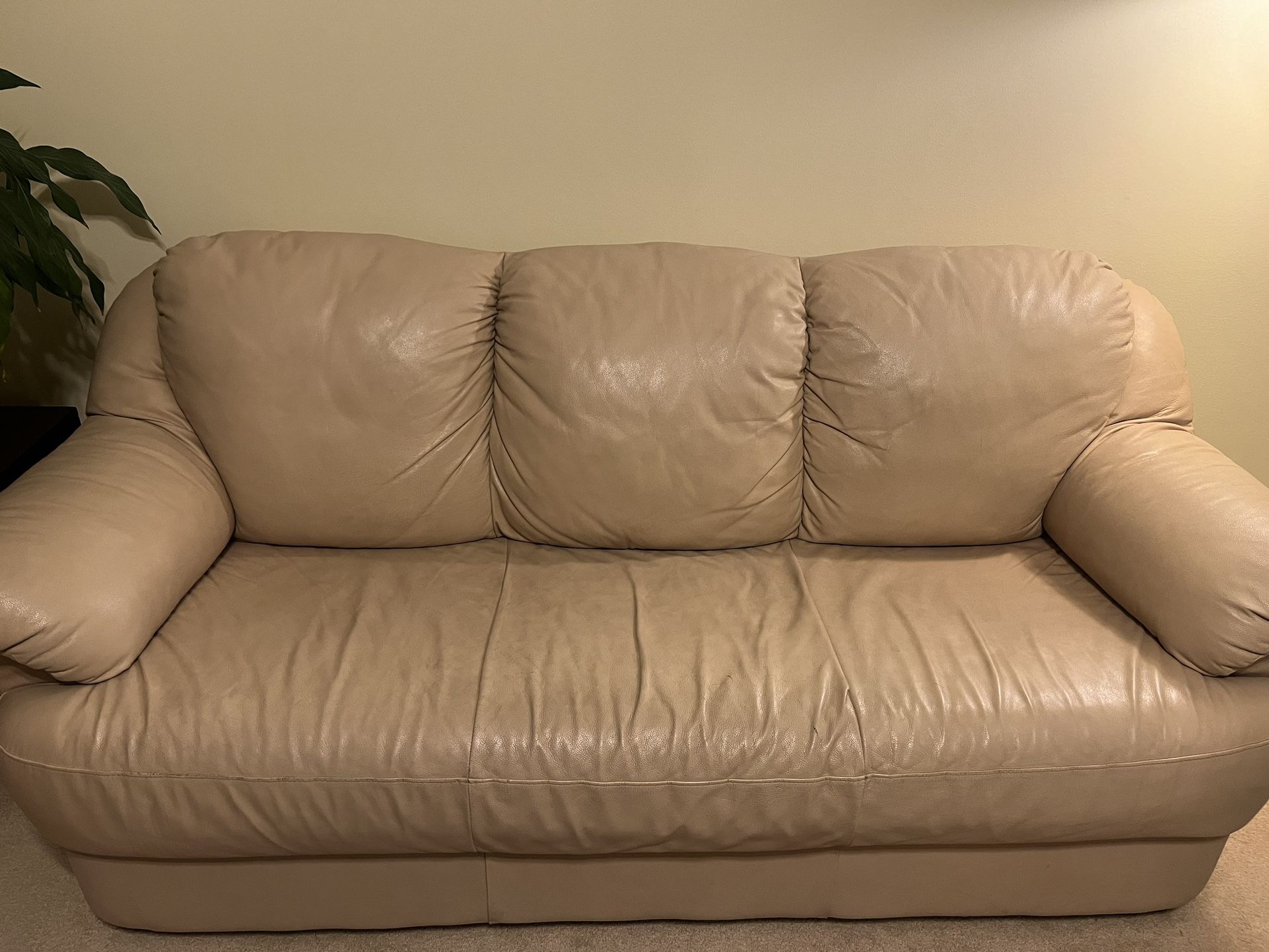 Comfortable Sturdy & Firm Tan Leather Sofa