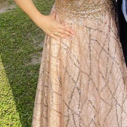 Rose Gold Jewel Embellished Dress, Size 11