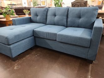 Blue fabric small sofa chaise sectional for tight space