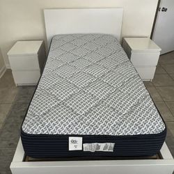 IKEA Malm, Twin Bed, Frame, Headboard, 2 Nightstands, Serta Mattress, Bunkee Board