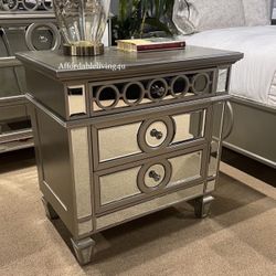 Champagne Mirrored Nightstand W/ USB Plug Brand New In Box 