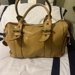 Bueno Faux Leather Satchel Bag With Key Clip In Tan