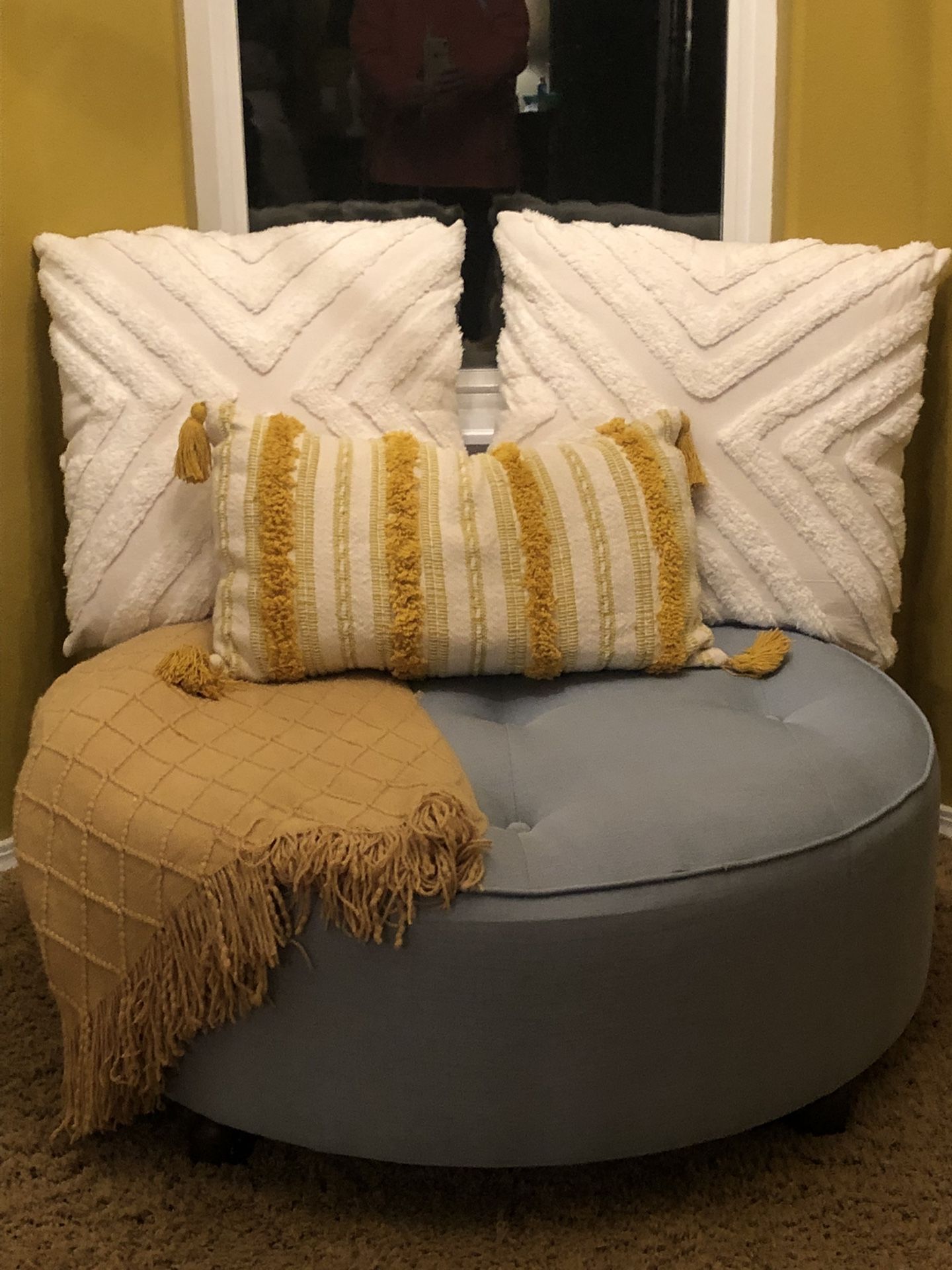 Farmhouse Blue Ottoman Large Round 