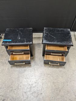 Pair of Sleek Black Two-Drawer Bedside Tables