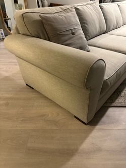 Large Beige Fabric Sofa with Roll Arms