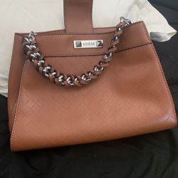  Guess Brown Leather Woven Braided Chain Detail 