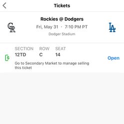 DODGERS VS ROCKIES TICKET FOR TODAY