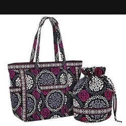 Vera Bradley Carry On CanterBerry Magenta Tote And Ditty Bag