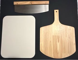 Gyreuni Oak Pizza Set, Stone, Rocker Cutter, Rack, Peel Pizza Paper