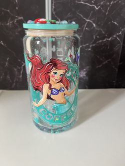 16oz  Libby Snow Globe Glass Can ( Little Mermaid)