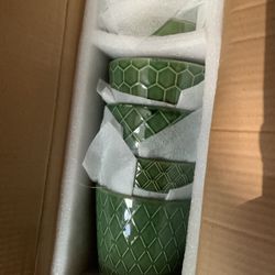 4pc Green Ceramic Plant Pots