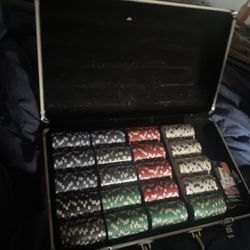 Poker chips , cards and metal case