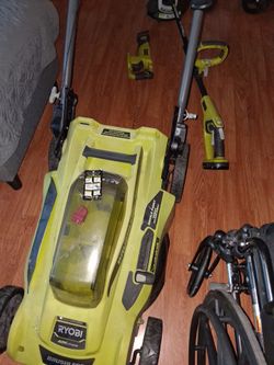 Ryobi Brushless 40v 20in. Cordless Lawnmower with Weedwhacker Sawzall Hammer Drill and 2 Chargers