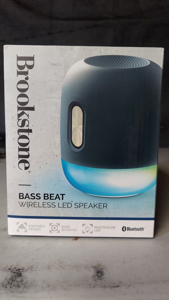 Wireless Speaker. BROOKSTONE. bass beat Bluetooth speaker with LED lights. 
Brand new.