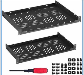 1U Rack Shelf,2 Pack Rack Mount Shelf with Removable Mounting Ears,19 Inch Server Rack Shelf