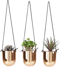 Set of 3 - 4inch Ceramic Hanging Succulent Planters, Copper Tone