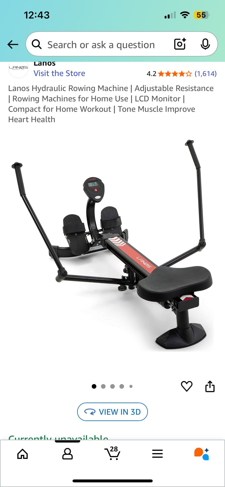 Lanos Hydraulic Rowing Machine | Adjustable Resistance | Rowing Machines for Home Use | LCD Monitor | Compact for Home Workout | Tone Muscle Improve H