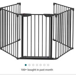 Bonnlo 120 Inches Wide Configurable Baby Gate Fireplace Safety Fence/Guard Adjustable 5-Panel Metal Play Yard for Toddler/Pet/Dog Christmas Tree Fence