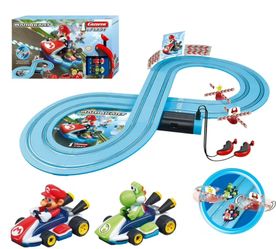 Carrera FIRST Mario Kart Beginner Battery Operated Slot Car Race Track Set featuring Mario versus Yoshi