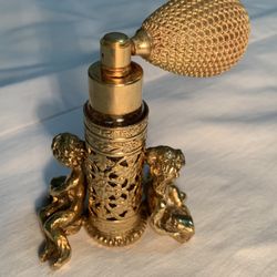 Vintage Gold Tone Filigree Cherub Perfume Atomizer