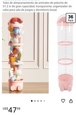 Tubo de almacenamiento de animales de peluche de 51.2 in de gran capacidad, transparente, organizador de cubo para sala de juegos y dormitorio (rosa)