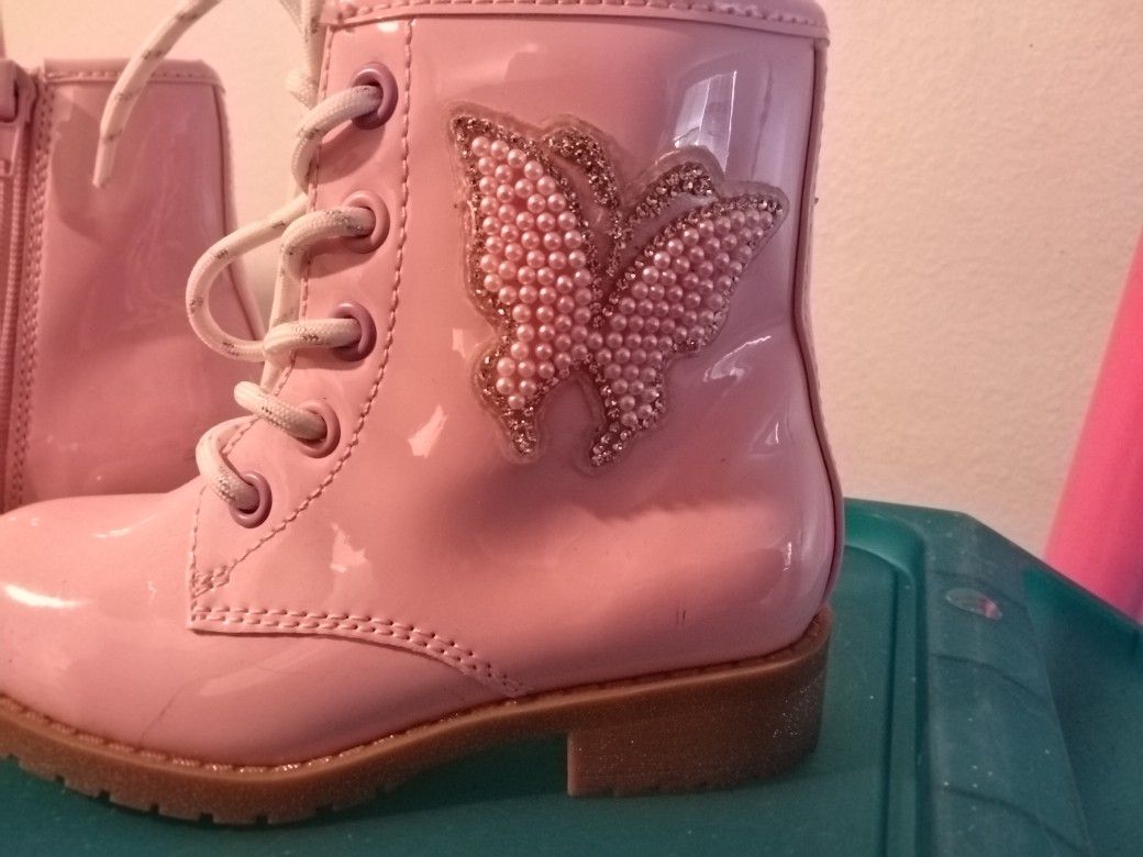 Girls Side Zipper Pink Butterfly Size 9