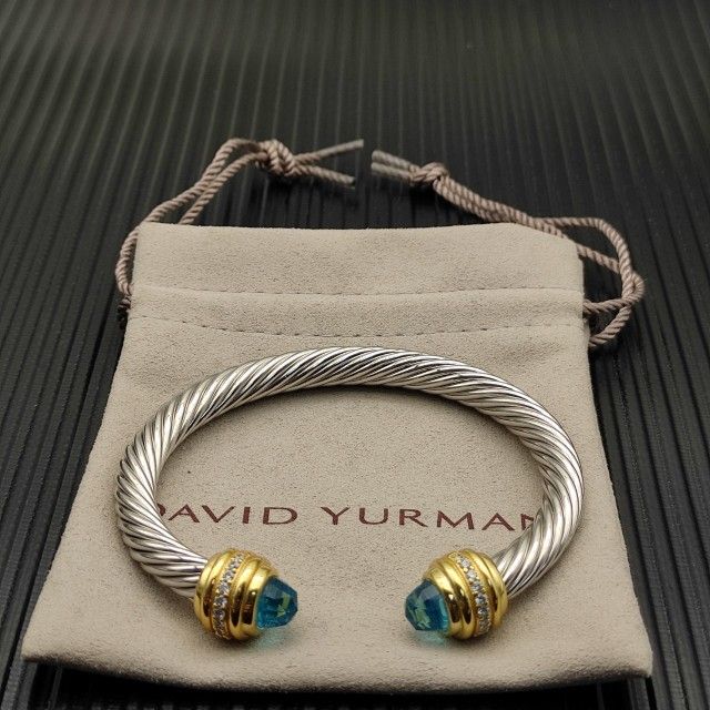 David Yurman 7mm gold head inlaid stone blue diamond bracelet