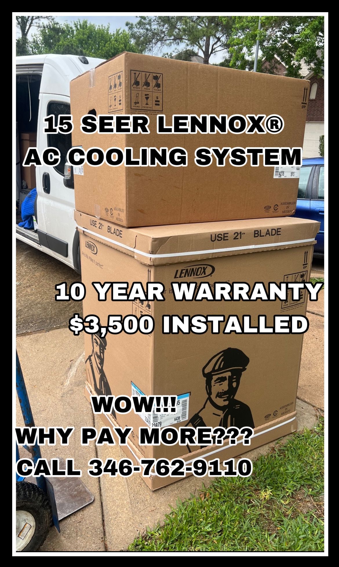 LENNOX 15 Seer AC cooling System Installed Includes: -Condenser -Evaporator coil -New Drain pan -New overflow switch -Refrigerant -Labor cost  (Price 
