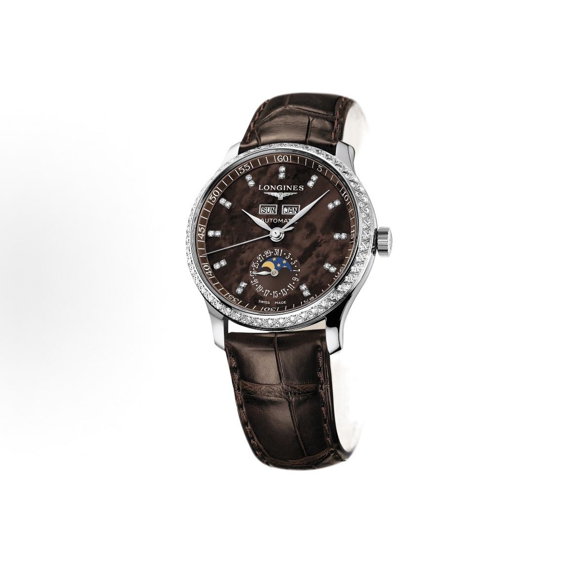 Longines Master Series Automatic Mechanical Movement 30m Waterproof Men's Watch Swiss Watch 36mm Coffee Dial Stainless Steel Case Crocodile （P256）