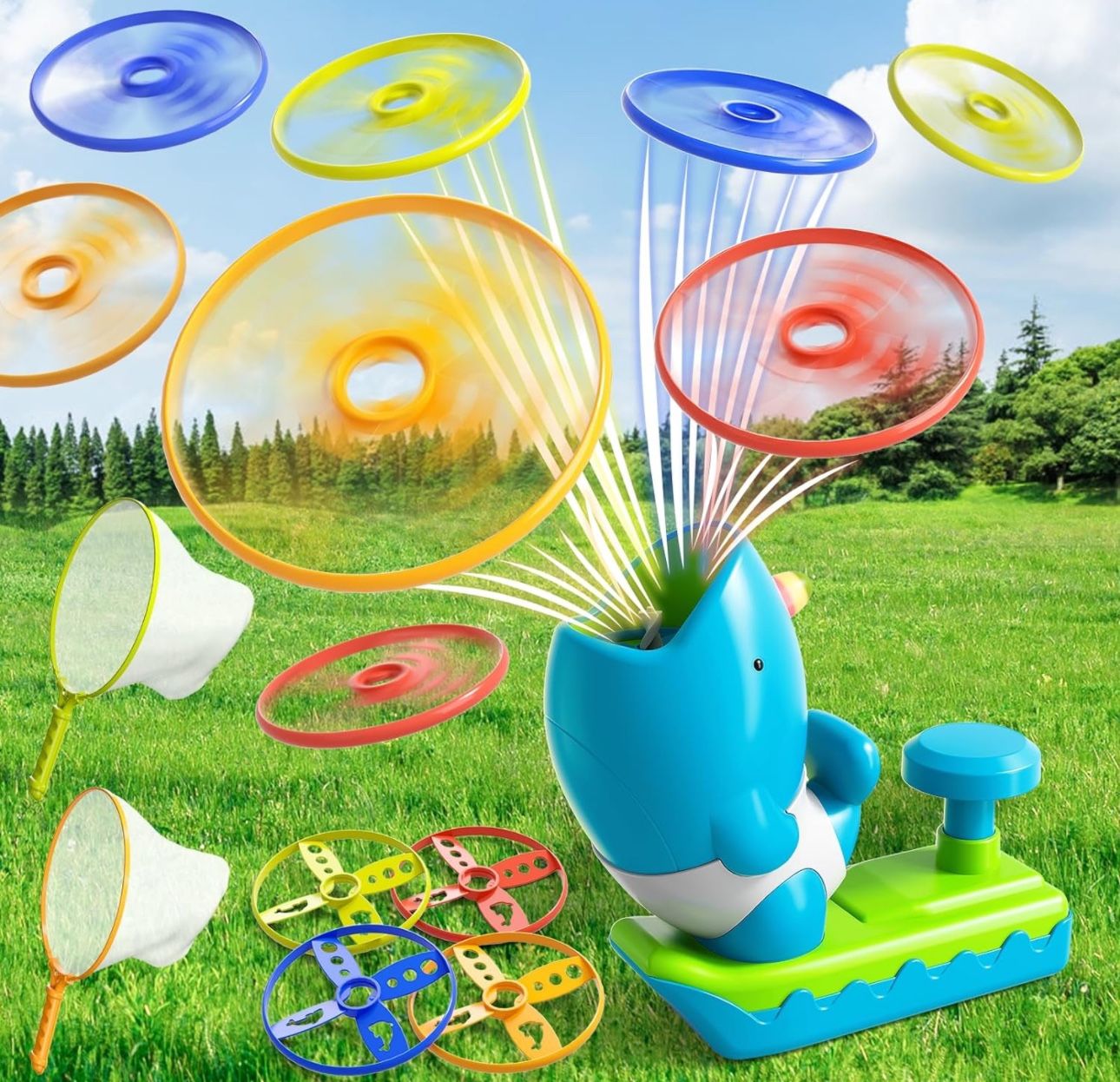 Outdoor Toys for Kids Boys Ages 3-5 4-8, Flying Disc Launcher Outdoor Outside Toys Gifts for 3 4 5 6 7 8 Year Old Boys Kids, Ideas Outside Outdoor Toy