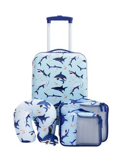 TPRC 5-Piece Kid's Hard-Side Luggage Set with 18" Spinner Rolling Carry-on- Shark