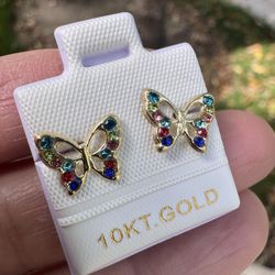 Broquel De Oro 10k Diseño Mariposa Nuevo. 