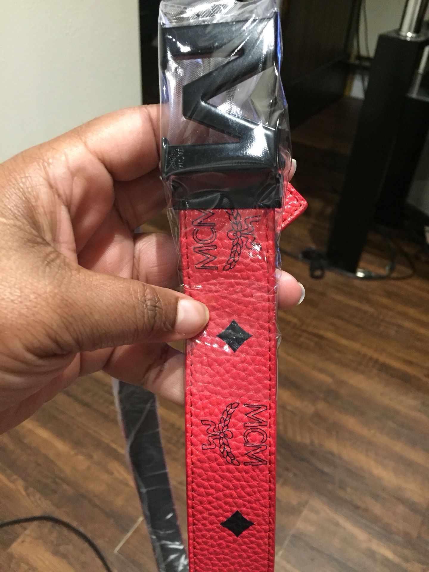 Real leather black and red belt