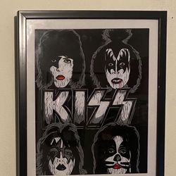 Kiss Band Custom Art Piece On Black Frame 