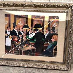 Large Vintage European Casino Scene Framed Wall Art – Ornate Gold Frame 58”x37”