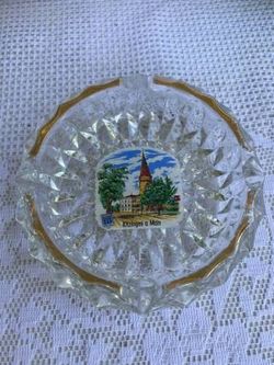 Vintage Kitzingen a. Main Germany Cut Glass Ashtray Gilded Heavy Rare