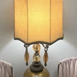VINTAGE AMBER LOEVSKY & LOEVSKY LAMP BRASS HOLLYWOOD REGENCY