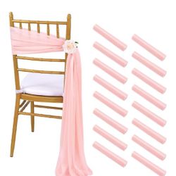 16 Pieces Chair Sashes 8ft Long Blush Soft Fabric Drapes for Wedding Church Chair Aisle