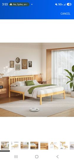 Askeld Wood Full Bed Frame with Headboard, 14 Inch High Solid Bamboo Platform Bed No Box Spring Needed, Mid-Century Heavy Duty Bedframe, Easy Assembly