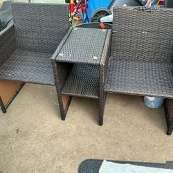 A Beautiful Two Chairs Attached To A Middle Table (55” Long X 16” Wide ) A Little Tip In One Chair, berly Noticeable